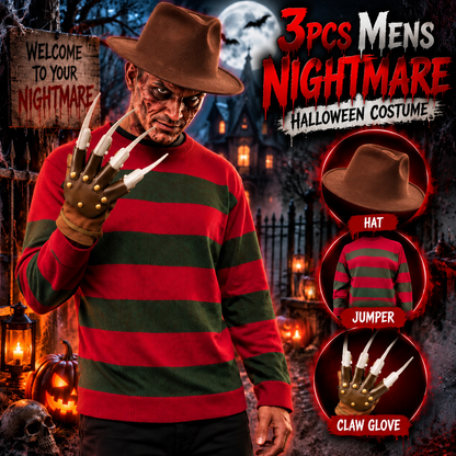 3Pcs Nightmare Halloween Dream Killer Costume Set Freddy Krueger Fancy Dress Outfit