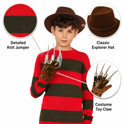 3Pcs Boys Nightmare Dream Killer Costume Halloween Fancy Dress Freddy Krueger Outfit