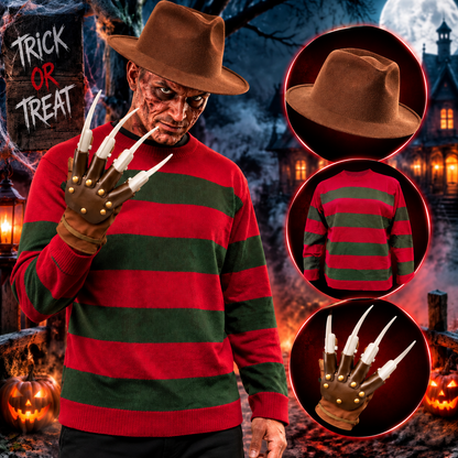 3Pcs Nightmare Halloween Dream Killer Costume Set Freddy Krueger Fancy Dress Outfit