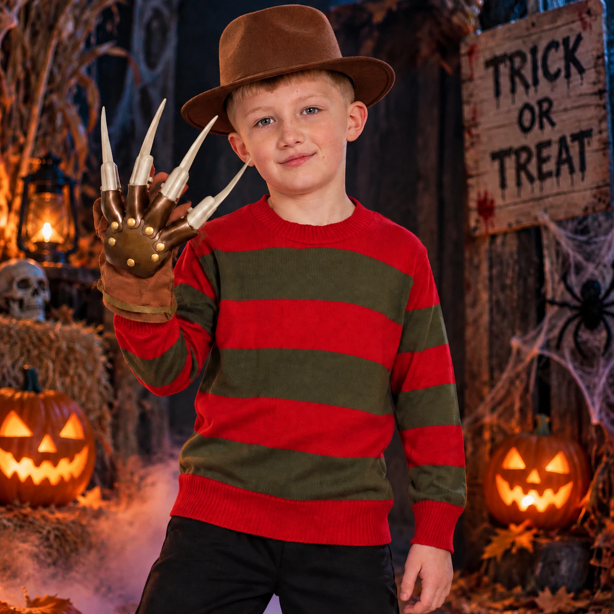 3Pcs Boys Nightmare Dream Killer Costume Halloween Fancy Dress Freddy Krueger Outfit