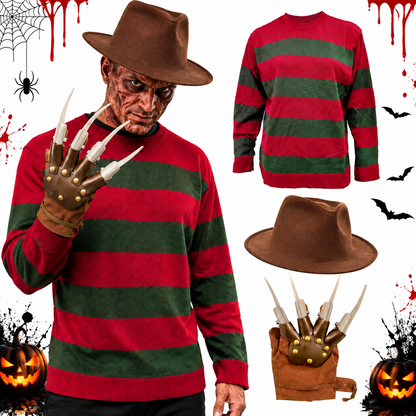 3Pcs Nightmare Halloween Dream Killer Costume Set Freddy Krueger Fancy Dress Outfit