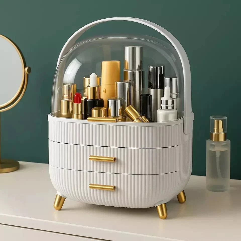 Cosmetic Storage Organiser – White Three-Layer Makeup & Skincare Display Case Box