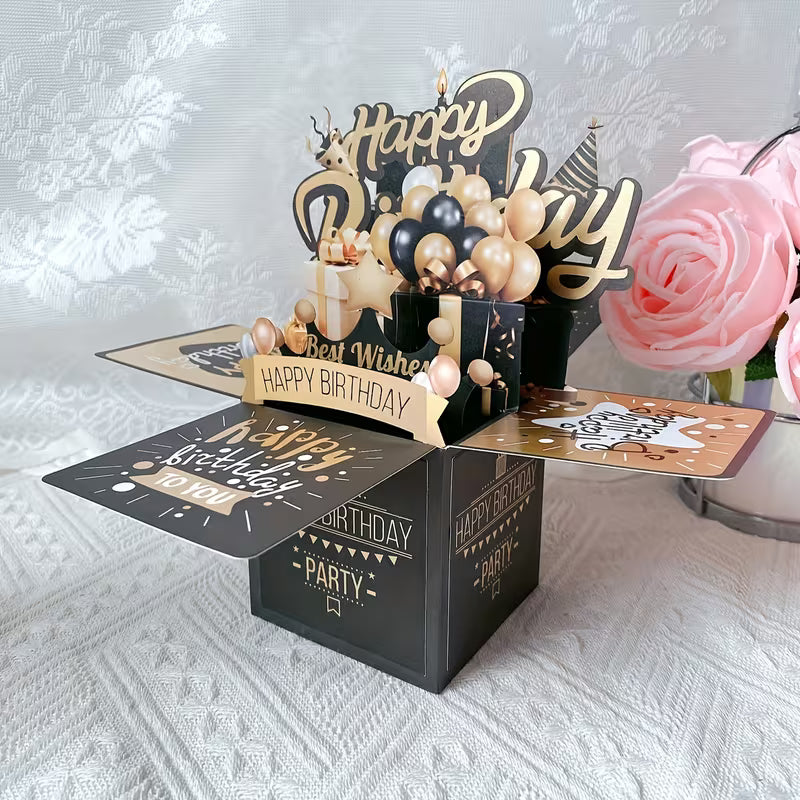Black And Golden Pop-Up 3D Birthday Card