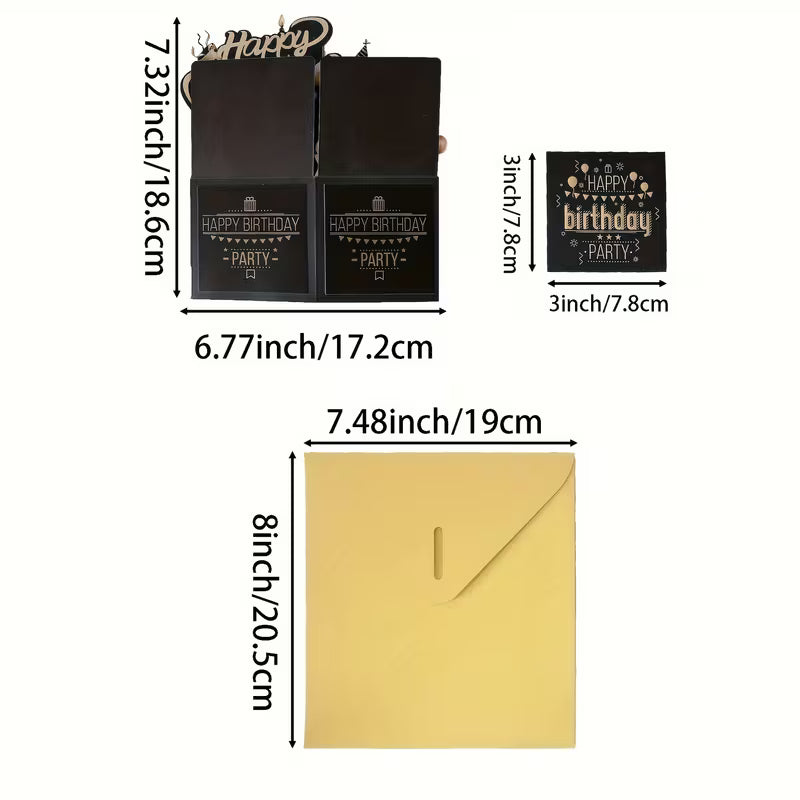 Black And Golden Pop-Up 3D Birthday Card