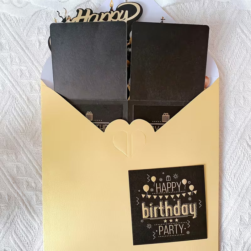 Black And Golden Pop-Up 3D Birthday Card