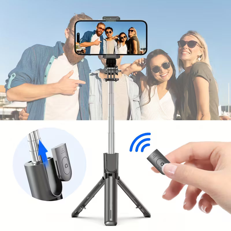 Selfie Stick Tripod, a Telescopic Phone Tripod Stand with a Detachable Remote Control And Phone Holder