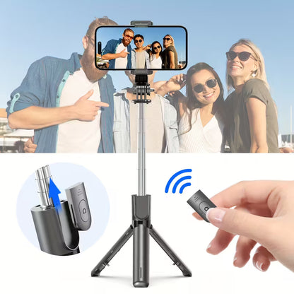 Selfie Stick Tripod, a Telescopic Phone Tripod Stand with a Detachable Remote Control And Phone Holder